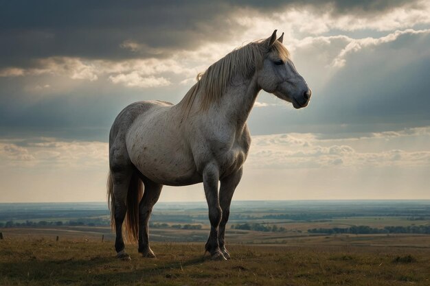 Majestic White Horse in Sunset