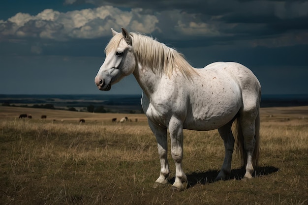 Majestic White Horse in Sunset