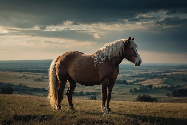 Majestic White Horse in Sunset