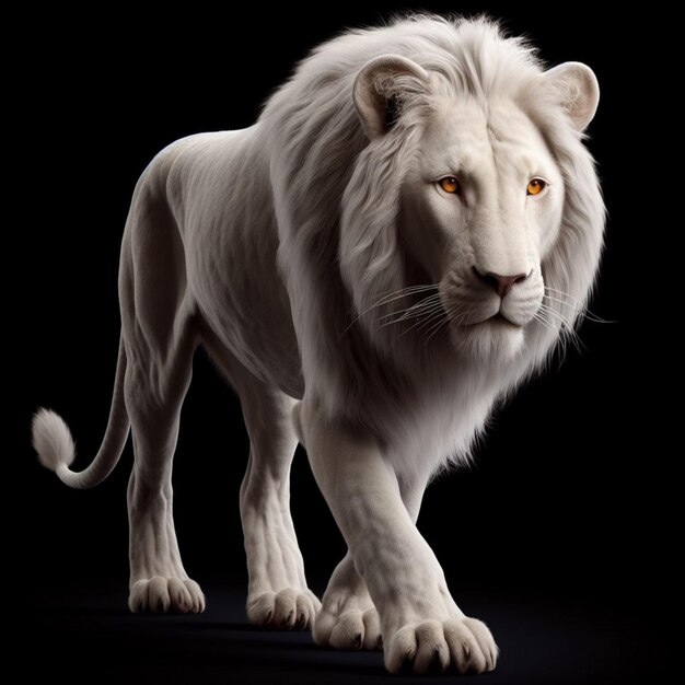 Majestic White Lion Stands Tall Against a Black Background