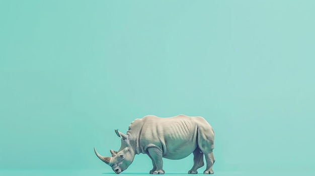 Photo a majestic white rhinoceros stands tall against a vibrant turquoise background its powerful presence commanding attention