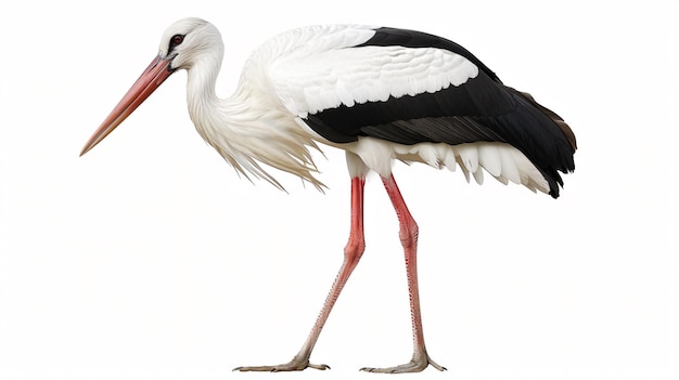 Majestic White Stork Bird Isolated on White Background