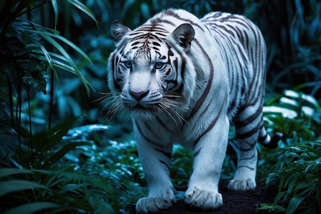 Majestic White Tiger in a Lush Forest