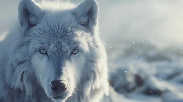 Majestic White Wolf in Snowy Wilderness A Portrait of Wild Beauty