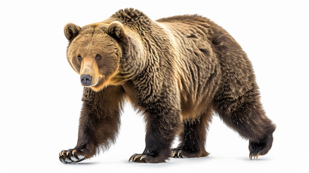 Majestic Wild Brown Bear Close Up on White Background