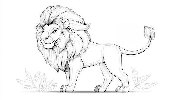 Photo majestic wild lion line art for educational coloring minimalist black and white illustration of lioness roaring in nature safari