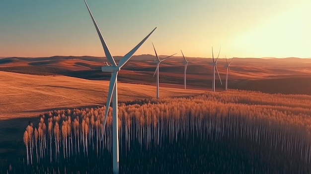 A majestic wind farm at sunset renewable energy concept clean and green