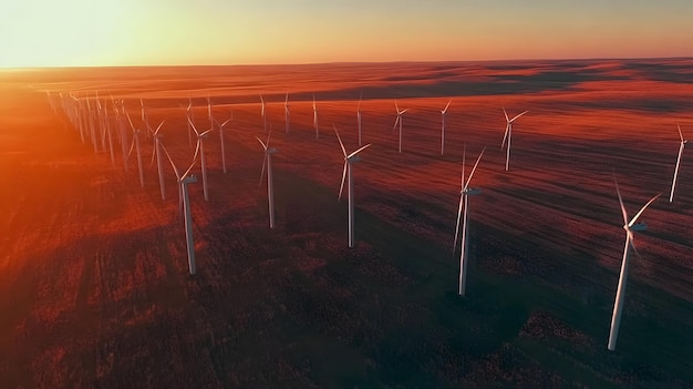 A majestic wind farm at sunset renewable energy concept clean and green