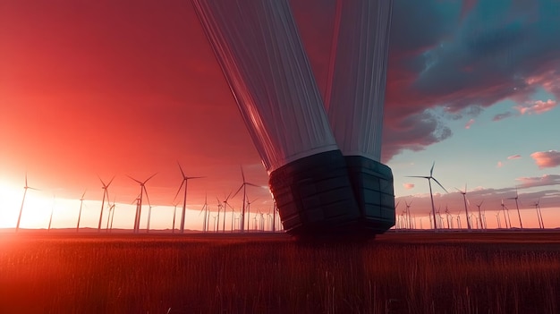 Photo a majestic wind farm at sunset renewable energy concept clean and green