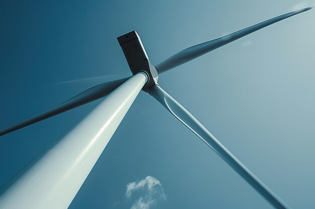 Photo a majestic wind turbine stands against a clear blue sky