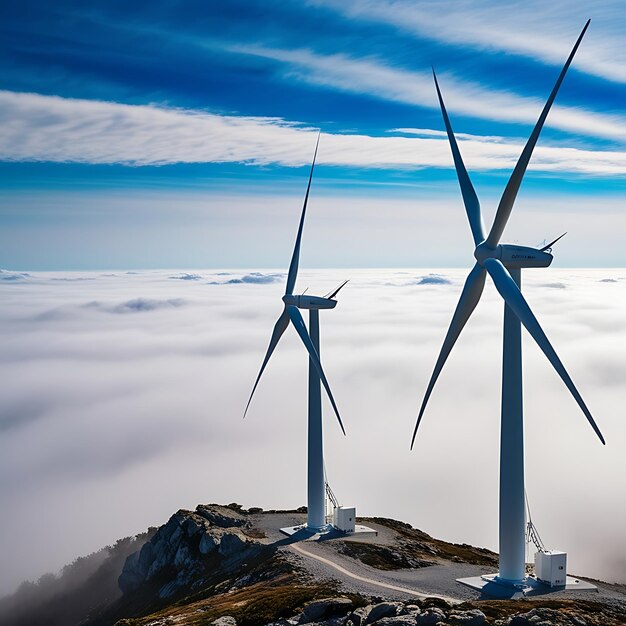 Photo majestic wind turbines embracing natures rugged beauty