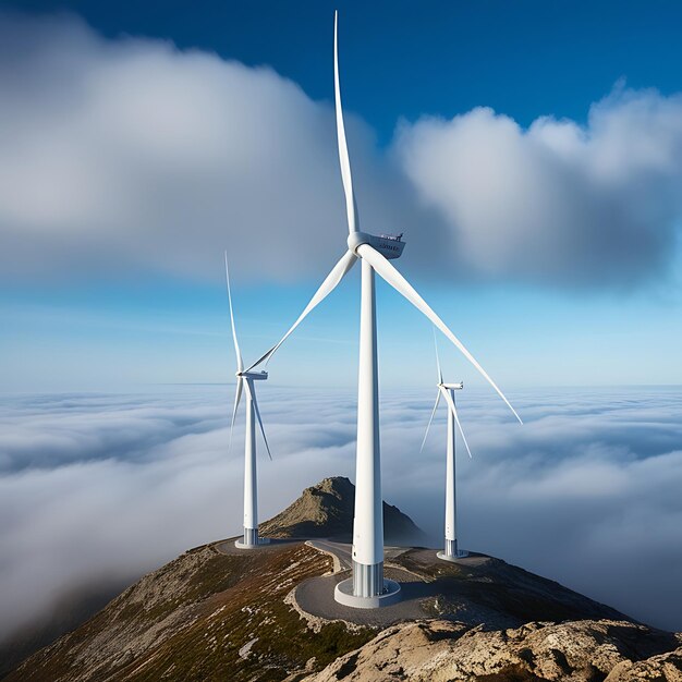 Photo majestic wind turbines embracing natures rugged beauty