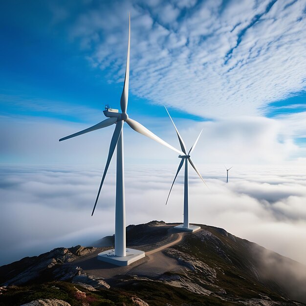 Photo majestic wind turbines embracing natures rugged beauty