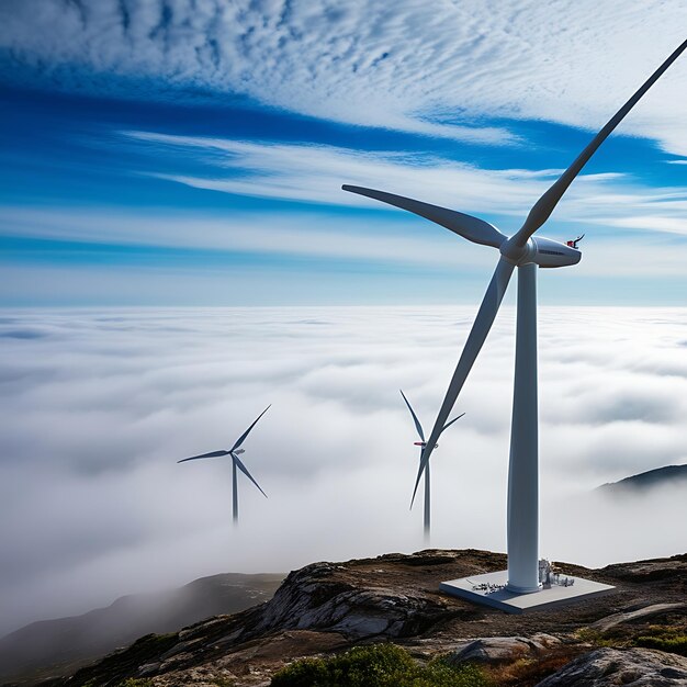 Photo majestic wind turbines embracing natures rugged beauty