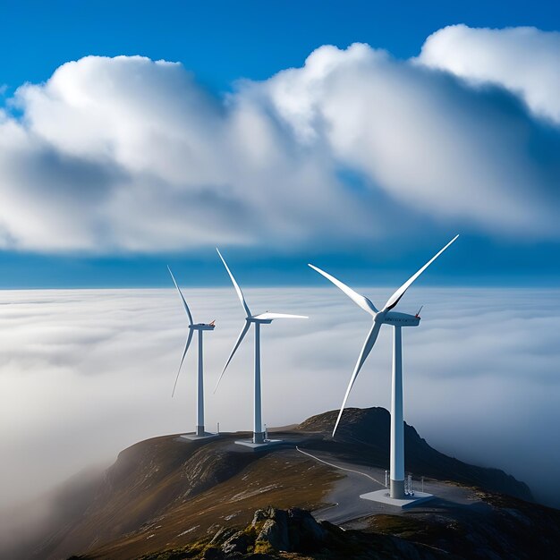 Photo majestic wind turbines embracing natures rugged beauty