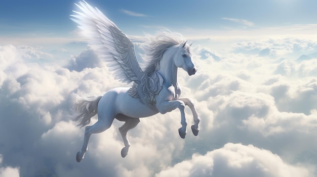 Majestic Winged Horse Soaring Above the Clouds A Mythical Journey