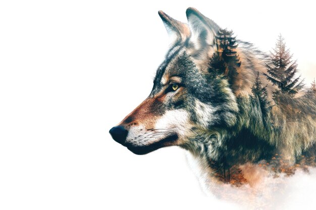 Majestic Wolf Double Exposure with Forest Landscape