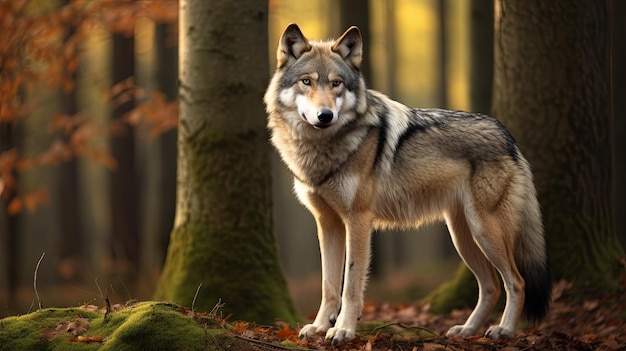 Majestic Wolf Standing in the Middle of a Forest