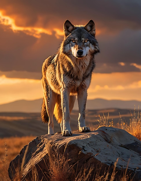 Majestic Wolf at Sunset