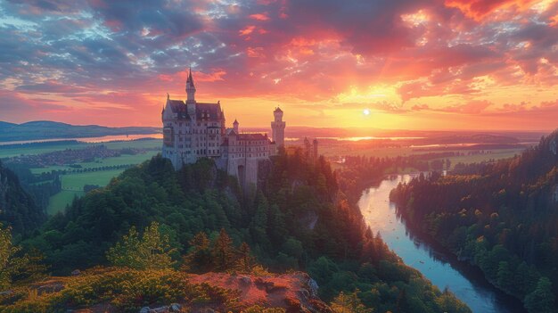 Majesty of a Hilltop Castle Grand Historical Setting with Lush Greenery and Dramatic Dusk Sky Captured on Sony A7R III