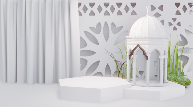 The Majesty of the Mosque 3D Render the Muslim Podium with a Beautiful and Beautiful White Backgrou