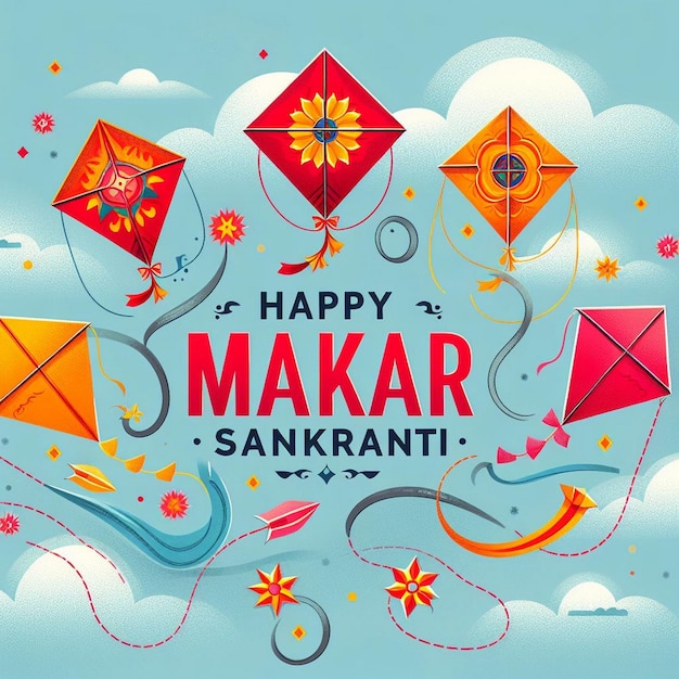 Photo makar sankranti greeting card flying kites on makar sankranti