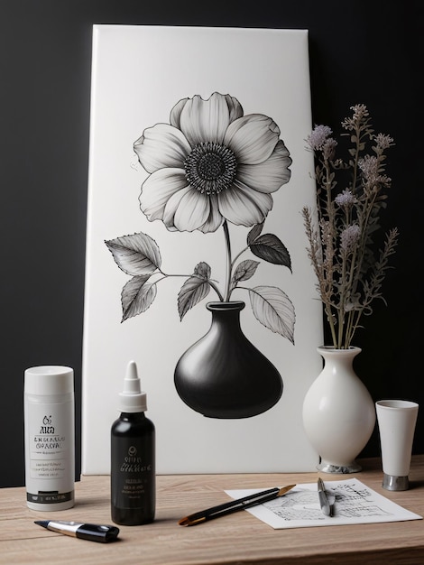 Photo make an a4 size small painting canvas mockup study on