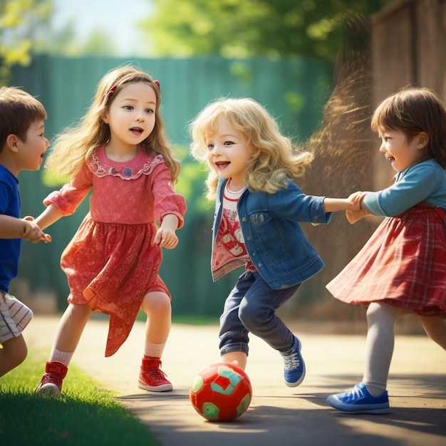 Make a Realistic A childrens day with pictures of children playing together children character