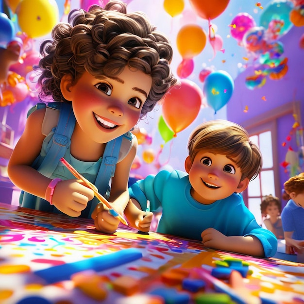 Make a Realistic A childrens day with pictures of children playing together children character