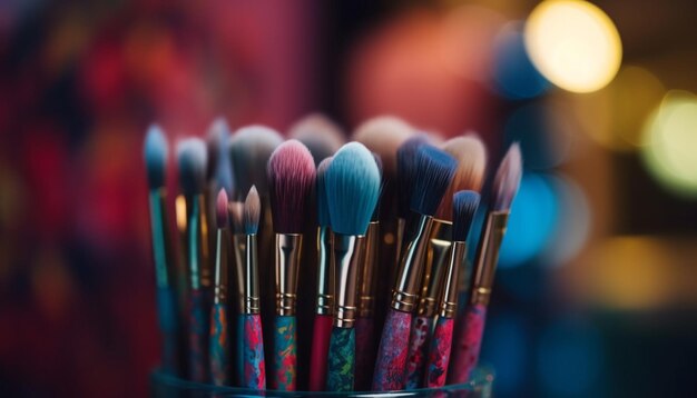 Make up artist collection vibrant palette of multi colored beauty products generated by AI