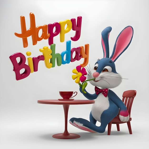 Make a wish happy birthday collage time rabbit in a playful mood Tshirt design