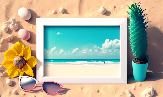 Make your beach photos pop with this vibrant summer blank photo frame mockup