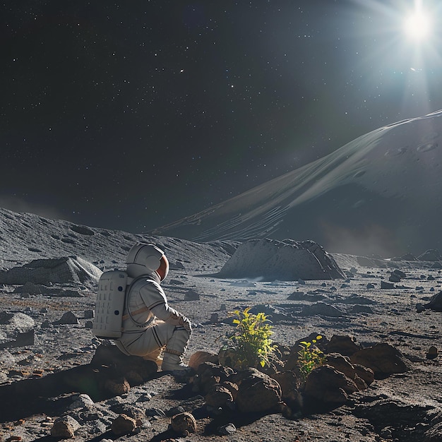 Photo makeshift lunar garden in barren terrain