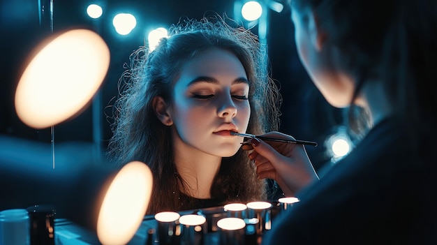 Photo makeup application in a welllit studio setting