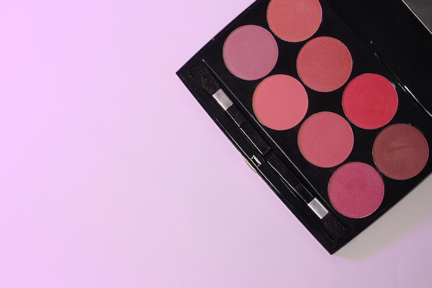 Makeup blush palette top view cosmetic background