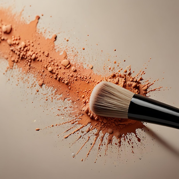 Makeup brush covered in peach colored powder