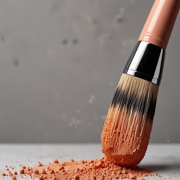 Photo makeup brush covered in peach colored powder