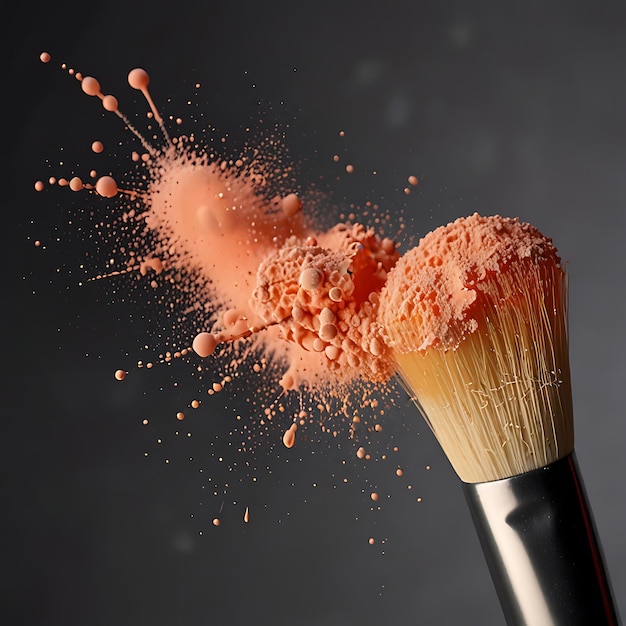 Makeup brush covered in peach colored powder