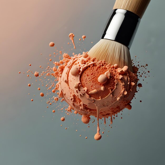 Photo makeup brush covered in peach colored powder