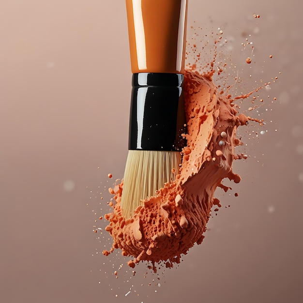 Makeup brush covered in peach colored powder