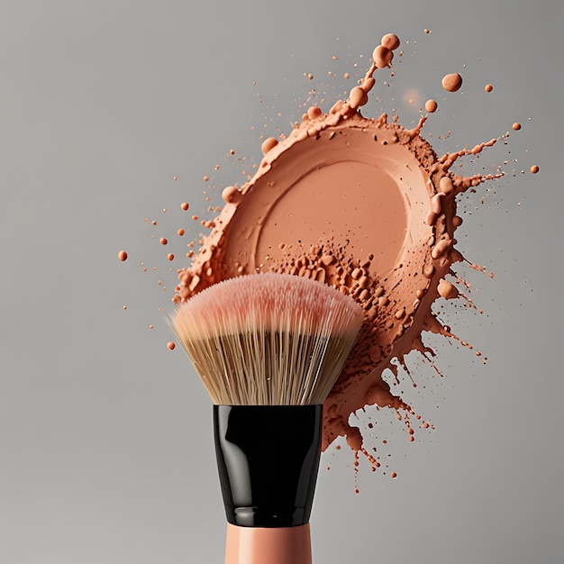 Makeup brush covered in peach colored powder