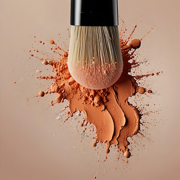 Makeup brush covered in peach colored powder