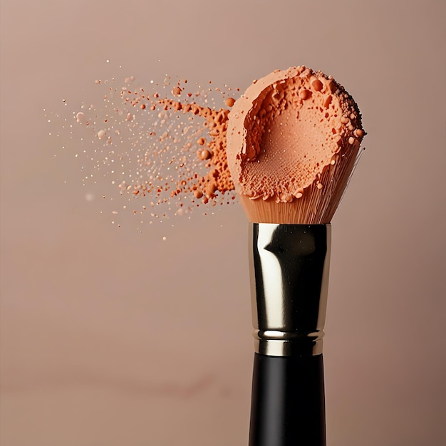 Makeup brush covered in peach colored powder