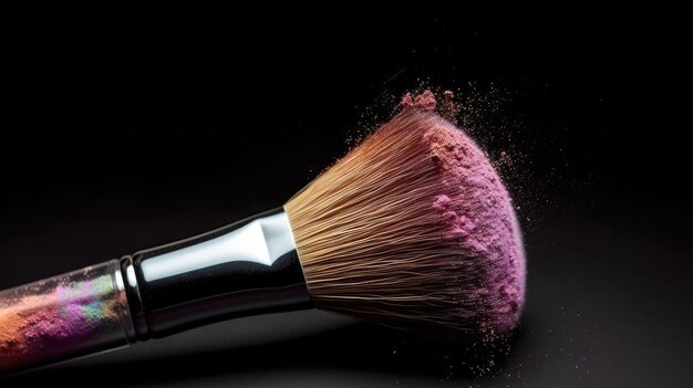 A makeup brush with a purple powder on it