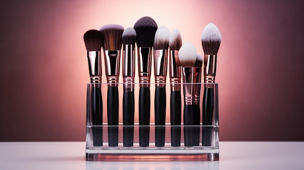 Makeup brushes in a glassclean professional makeup