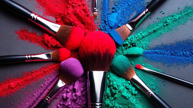 Photo makeup brushes with powder splash