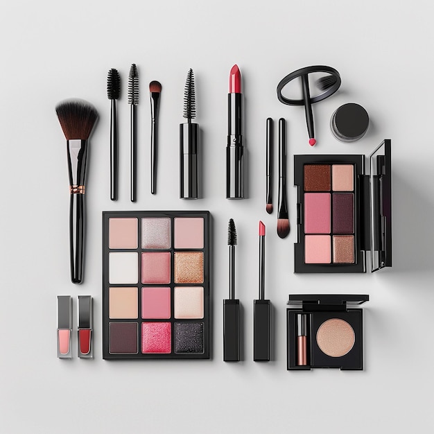 Photo a makeup collection of makeup and cosmetics is shown with a pink lip gloss