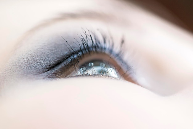 Makeup of one eye close up Eyeshadow and mascara