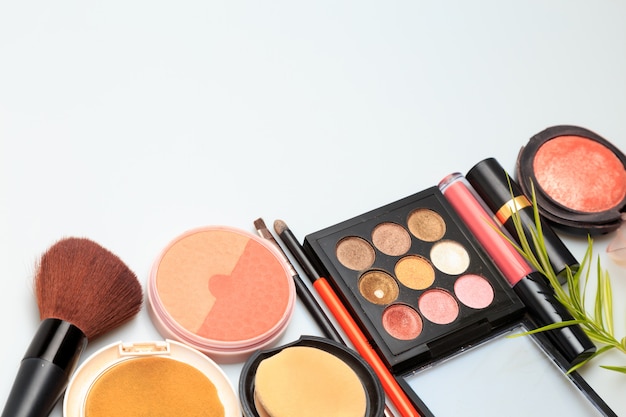 Makeup products  on white background