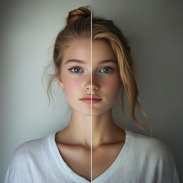 Photo makeup vs no makeup a stunning beauty split image